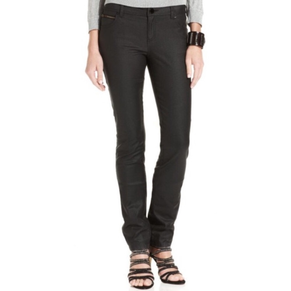 INC Curvy Fit Skinny Leg, Coated Denim - Black